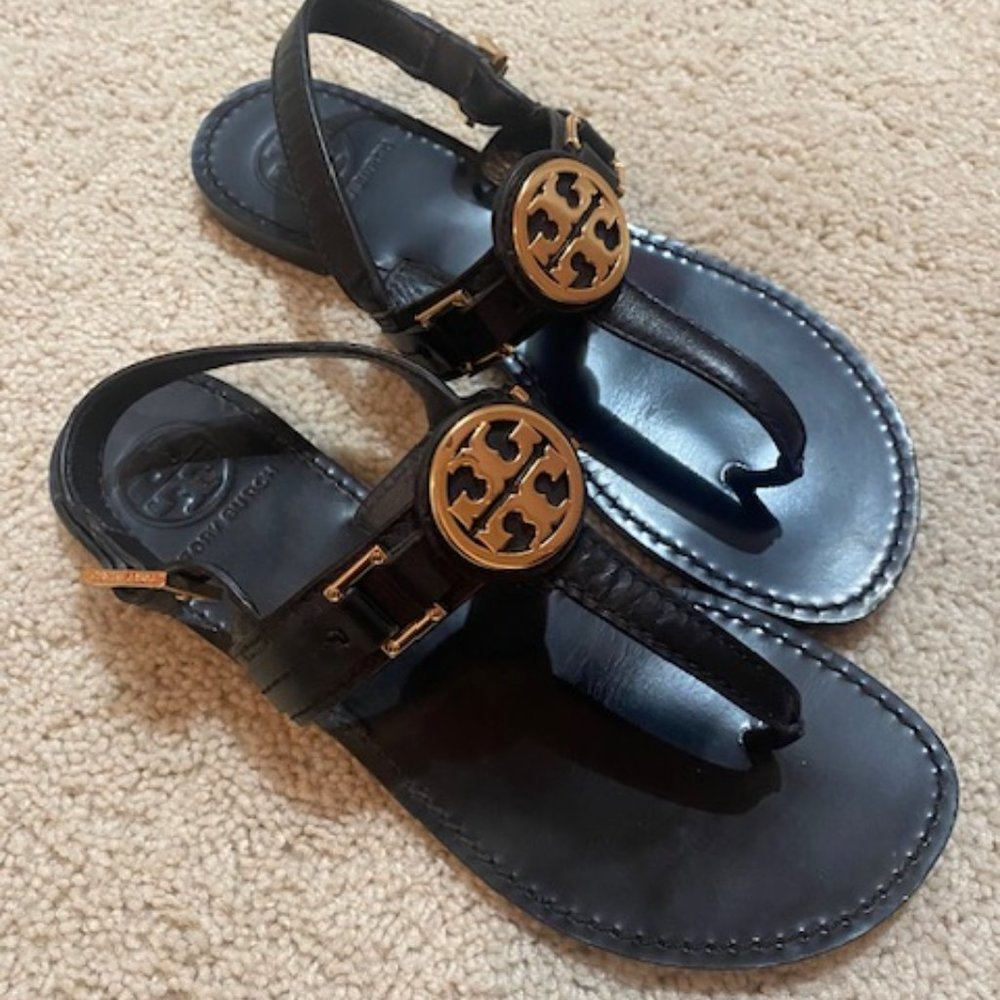 Tory Burch BRYCE Black T-Strap Sandals Size 7M